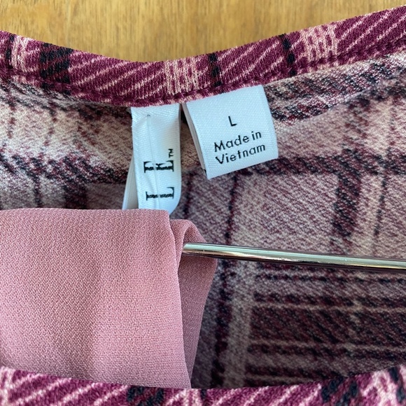 ELLE Ruched Top & Scarf Set Short Sleeve Scoop Neck Pink Plaid Large - Picture 7 of 11